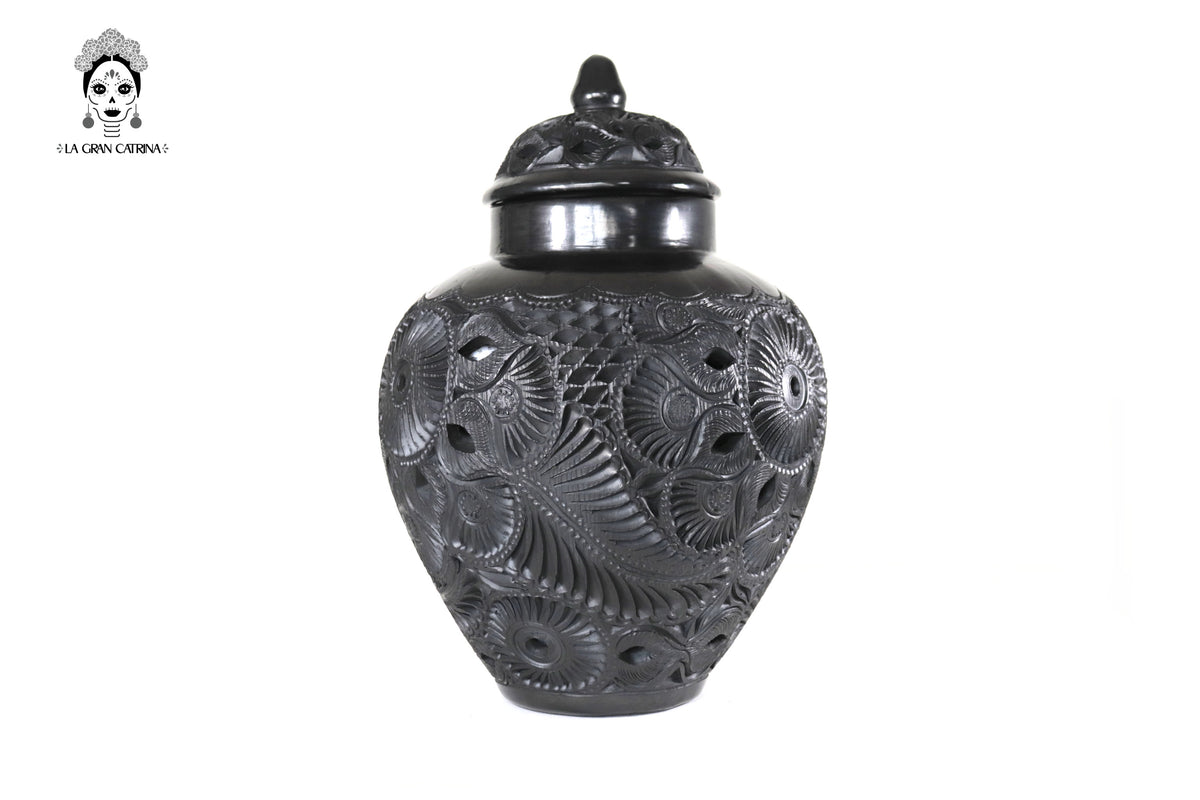 Jarrón &quot;Arena&quot; Artesanal de Barro Negro 37 cm. 14.5 in