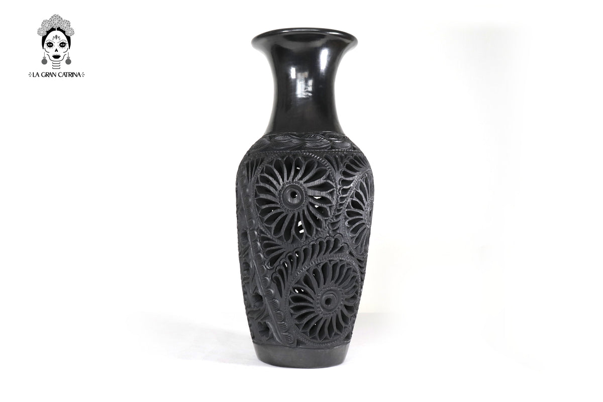 Jarrón &quot;Fuego&quot; Artesanal de Barro Negro 44 cm. 17.3 in.