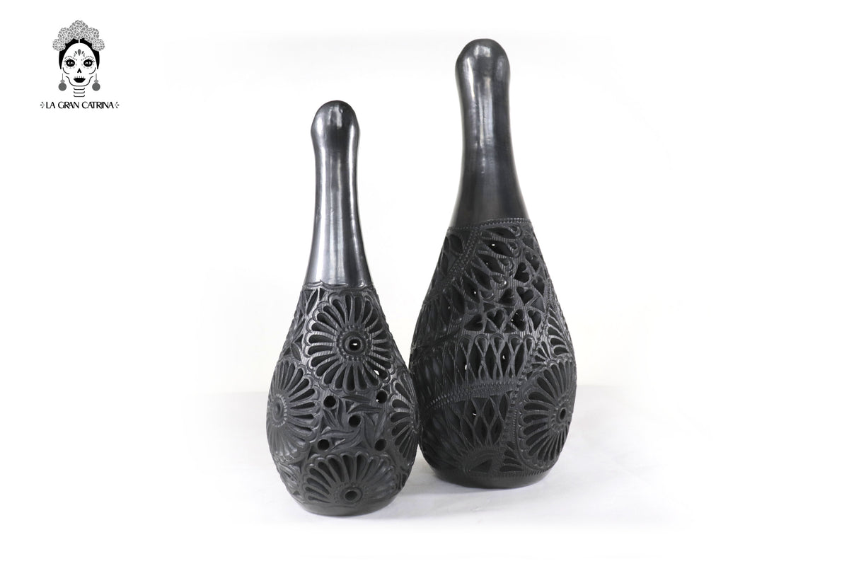 Colección Jarrones Río (Chico y Grande) Artesanales de Barro Negro 43 cm. 16.9 in. - 36 cm. 14.1 in.