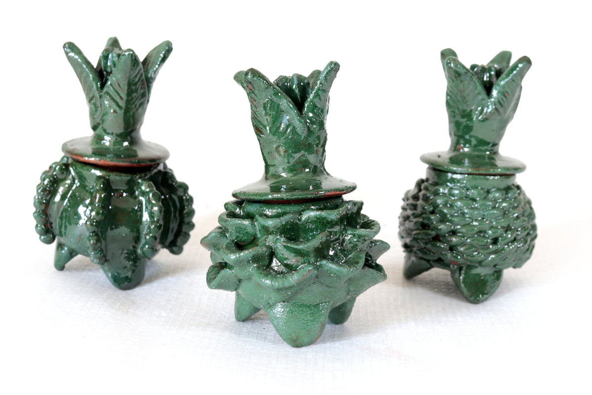 Set piña michoacana de barro - Verdes miniatura - 8 cm. 3.1 in. Piña