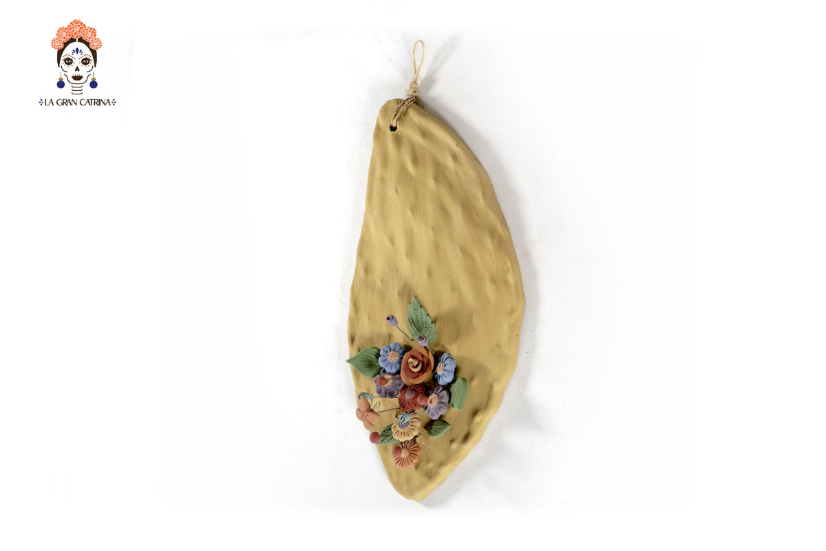 Nopal con Flores Artesanales - Arte Mexicano para Pared - 27.5 cm 10.8 in. Artesanía
