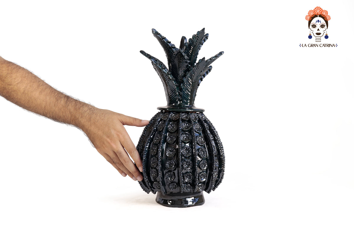 Piña Michoacana Turquesa Biznaga con Flores - 40 cm. 16.6 in. Piña