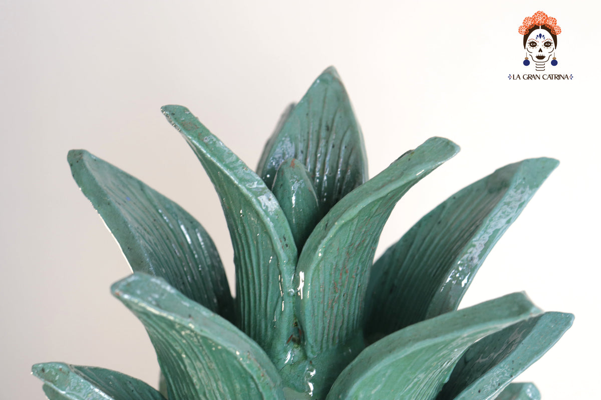 Piña Michoacana Turquesa Biznaga con Hojas - 65 cm. 26 in.