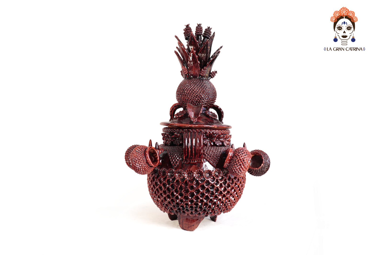 Ponchera Roja con Piña, Jarritos y Flores - 82 cm. 32.3 in. Piña