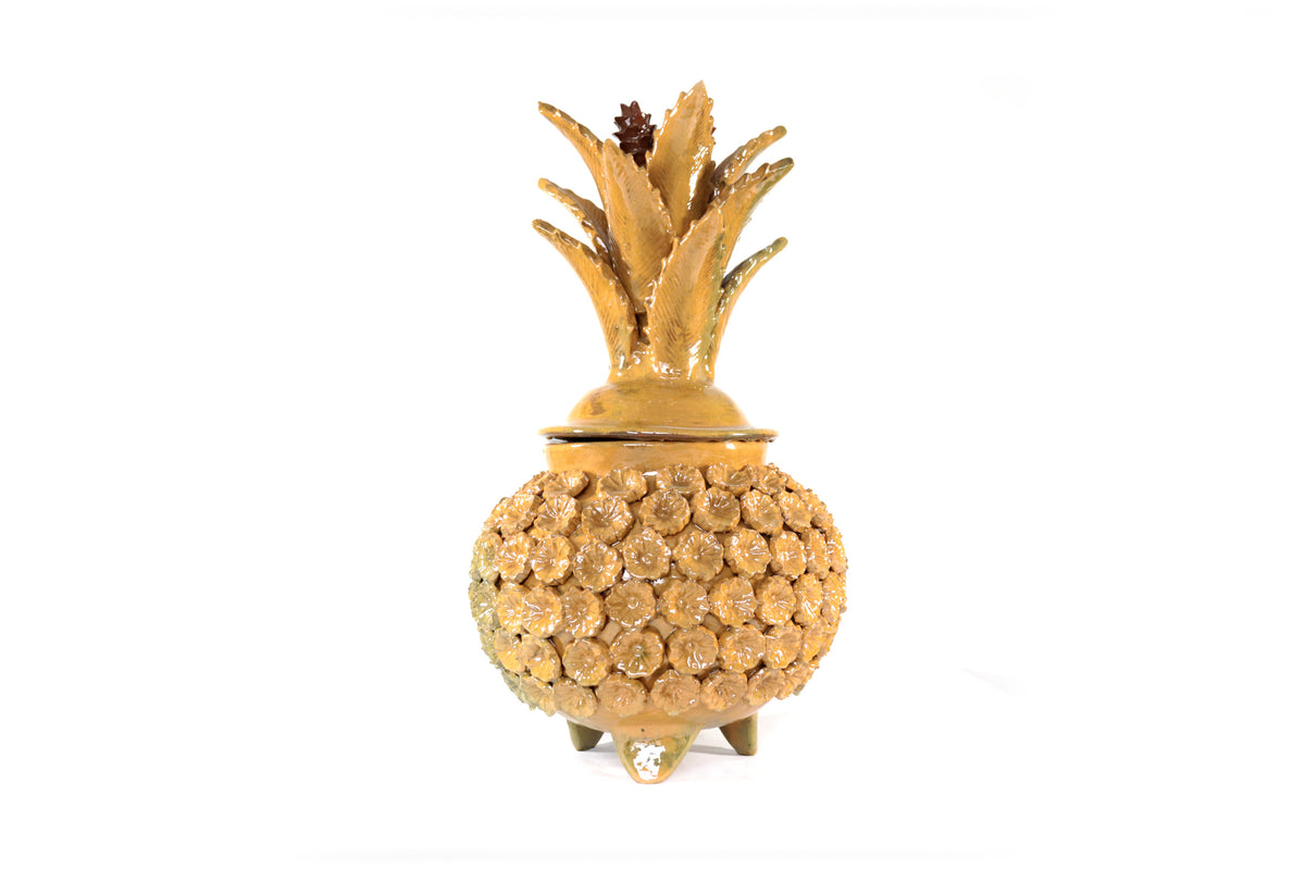 Piña michoacana de barro - Amarilla de Flores - Tangancícuaro - 45 cm. 18 in.