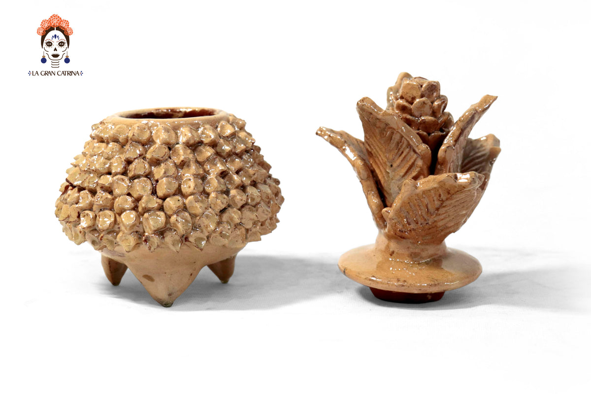 Piña beige de barro vidriado - 19 cm. 7.7 in. Piña