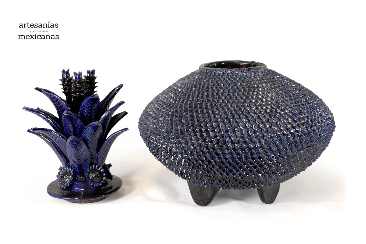 Piña michoacana de barro - Platillo azul - 57 cm. 23 in. Piña