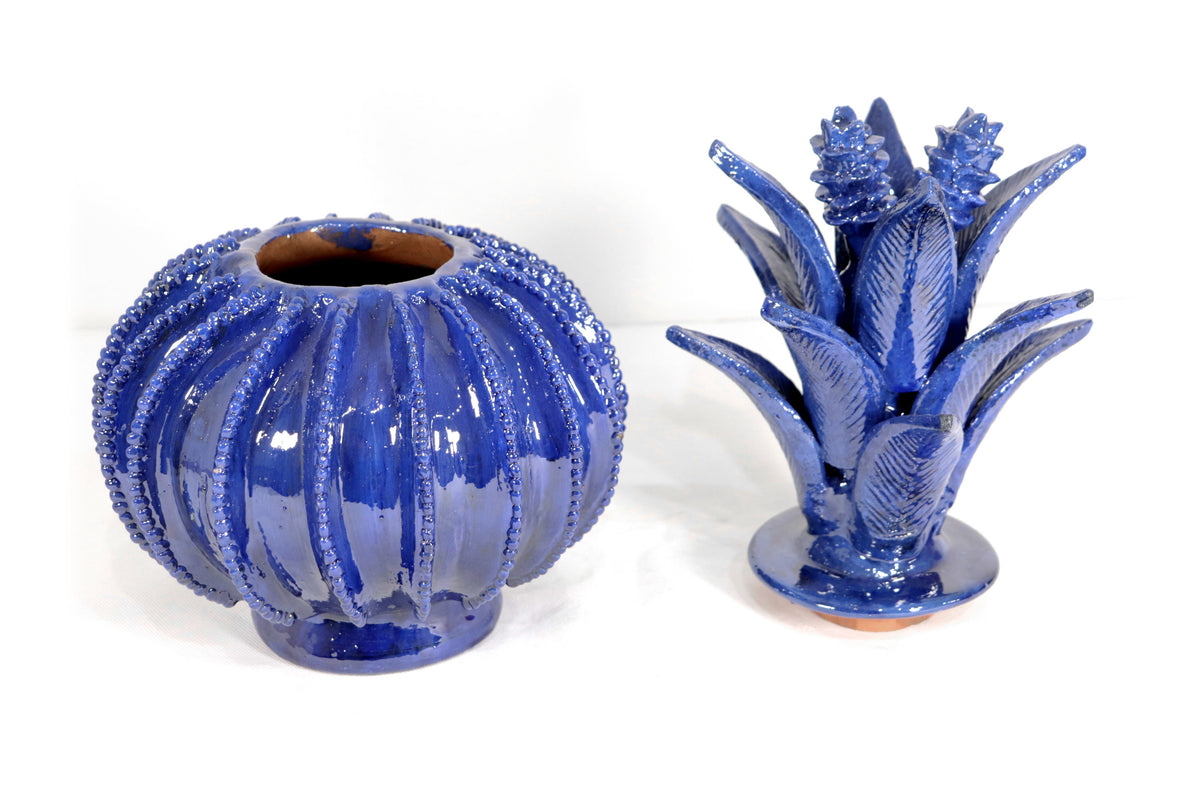Piña michoacana de barro - Azul de biznaga - 32 cm. 13 in.