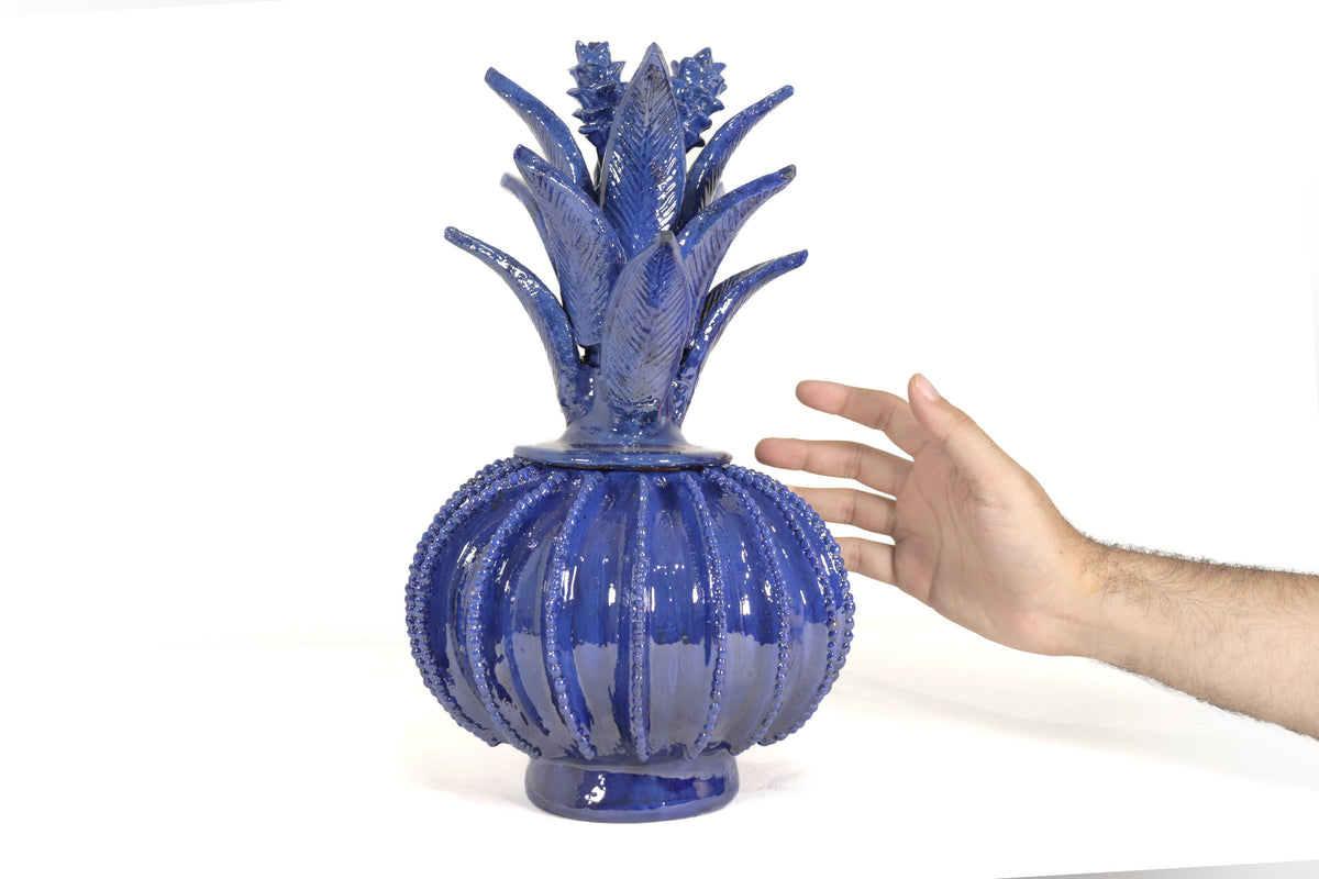 Piña michoacana de barro - Azul de biznaga - 32 cm. 13 in.