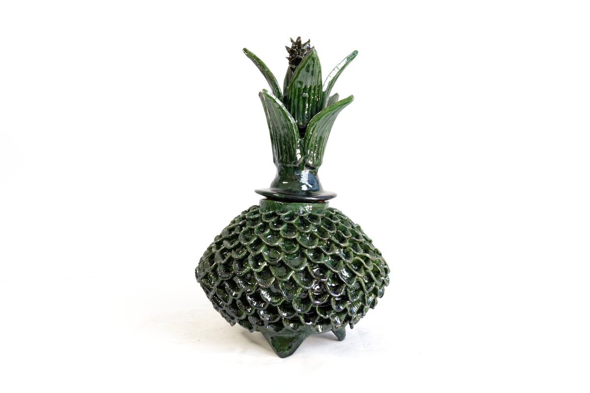 Piña michoacana de barro - Pétalos verdes - 33 cm. 13 in. Piña