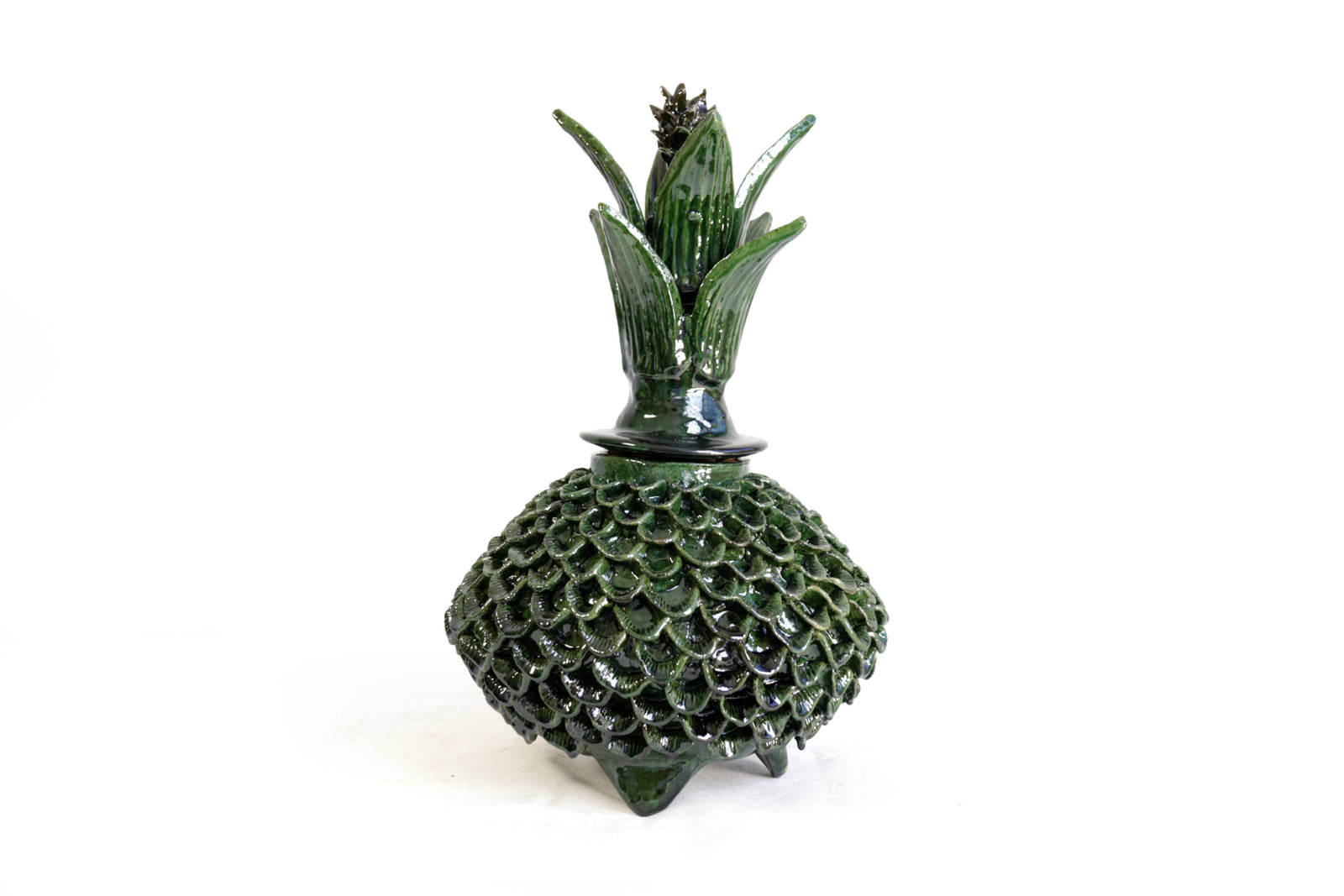 Piña michoacana de barro - Pétalos verdes - 33 cm. 13 in. Piña