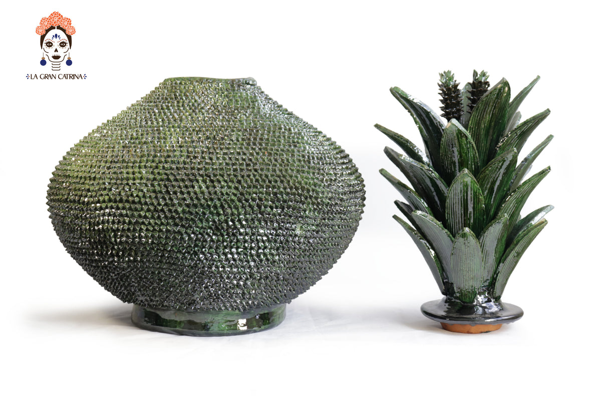 Piña michoacana de barro - 65 cm. 25.5 in. - Verde de picos Piña