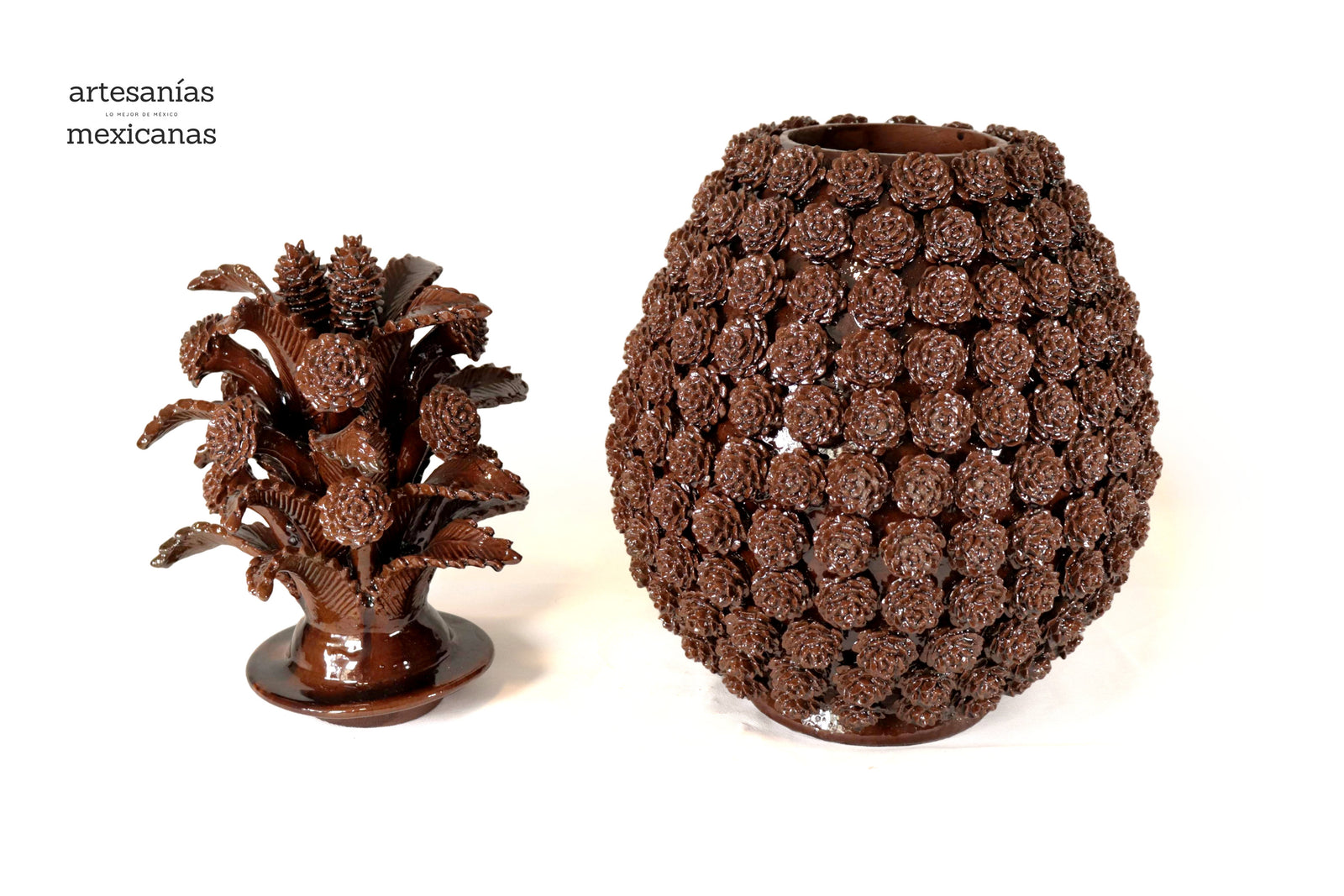 Piña michoacana de barro - Rosales marrones - 66 cm. 26 in. - Sobre Pedido Piña