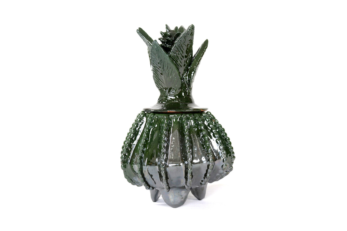 Piña michoacana de barro - Verde pequeña biznaga - 19 cm. 7.7 in. - Sobre Pedido