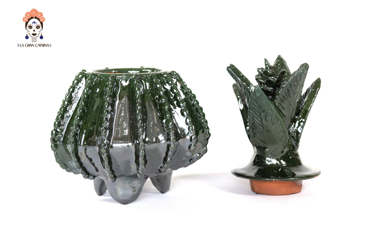 Piña michoacana de barro - Verde pequeña biznaga - 19 cm. 7.7 in. - Sobre Pedido