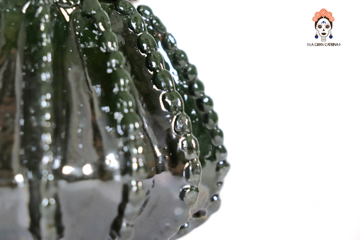 Piña michoacana de barro - Verde pequeña biznaga - 19 cm. 7.7 in. - Sobre Pedido