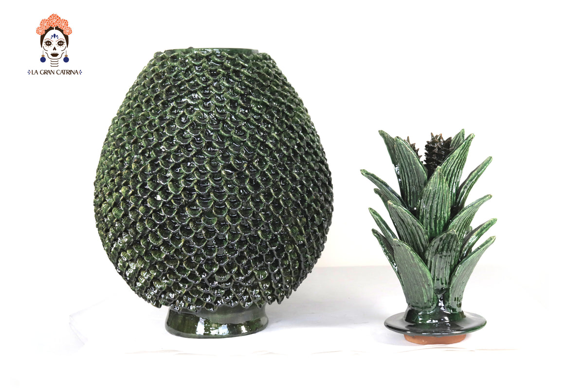 Piña michoacana de barro - 65 cm. 26 in. - Pétalos Verdes Piña