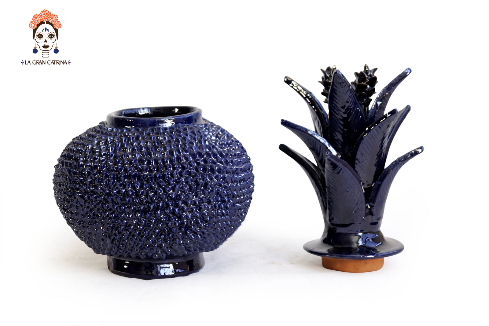 Piña michoacana de barro - Azul de picos - 32 cm. 13 in. Piña