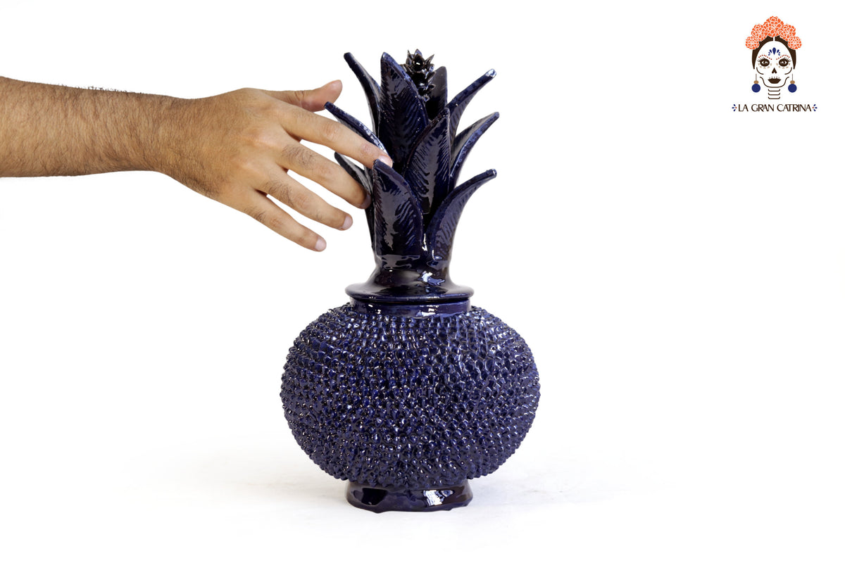 Piña michoacana de barro - Azul de picos - 32 cm. 13 in. Piña