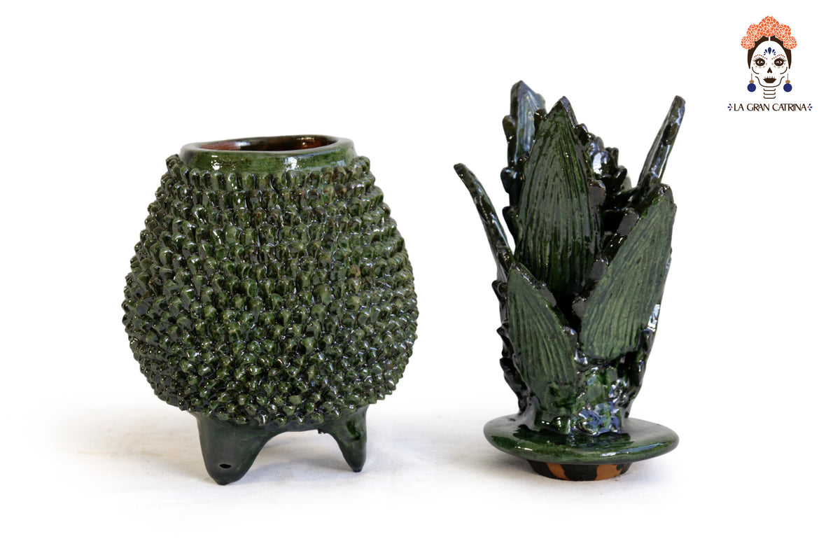 Piña michoacana de barro - Picos verdes - 28 cm. 11 in.