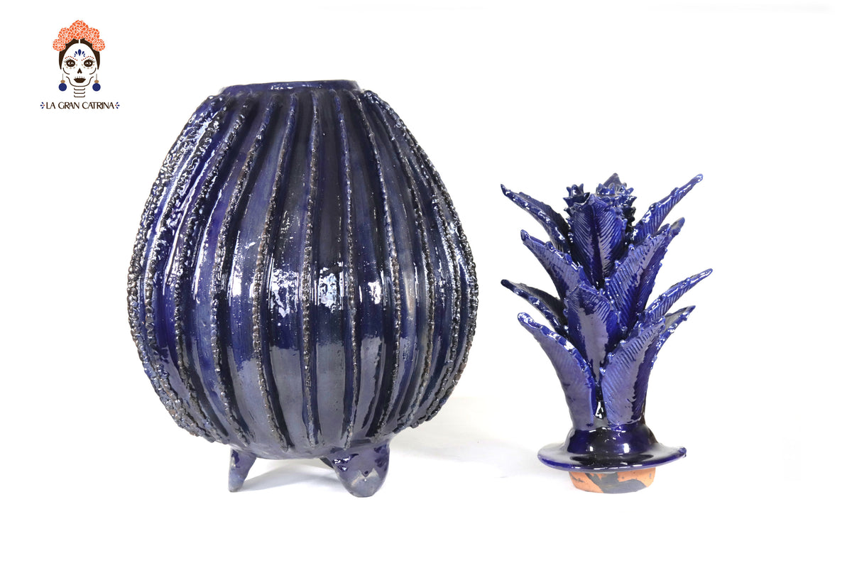 Piña michoacana de barro - 65 cm. 26 in. - Biznaga azul