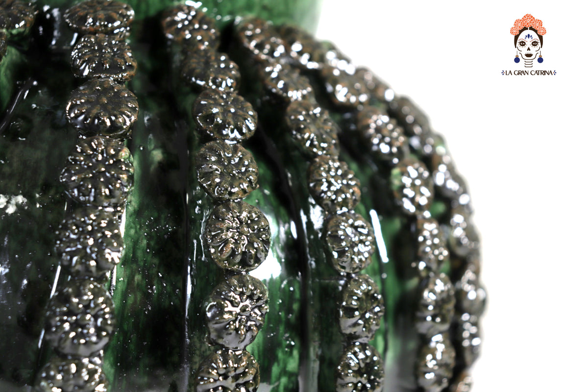 Piña michoacana de barro - Biznaga verde de Flores - Tangancícuaro - 45 cm. 18 in.