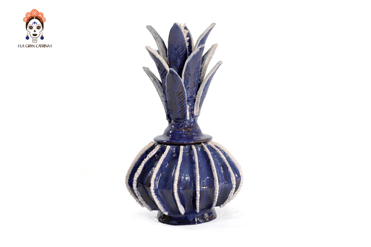 Piña biznaga azul con beige - 33 cm. 12.9 in. Piña