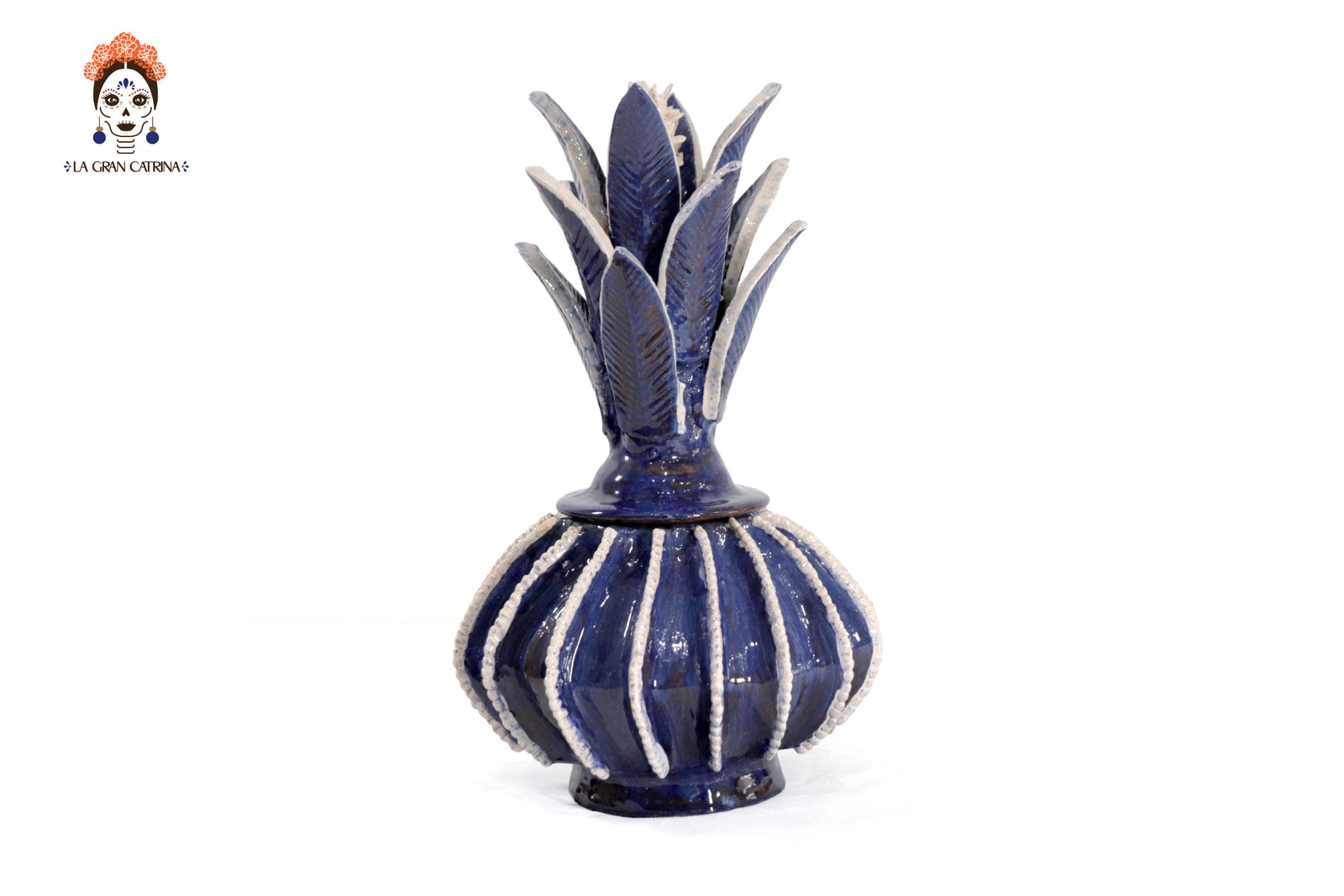 Piña biznaga azul con beige - 33 cm. 12.9 in. Piña