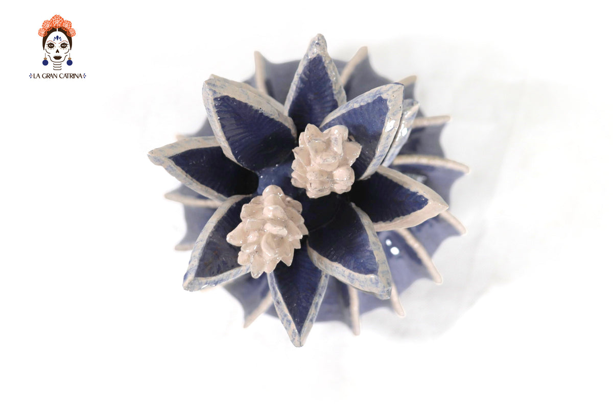 Piña biznaga azul con beige - 33 cm. 12.9 in. Piña