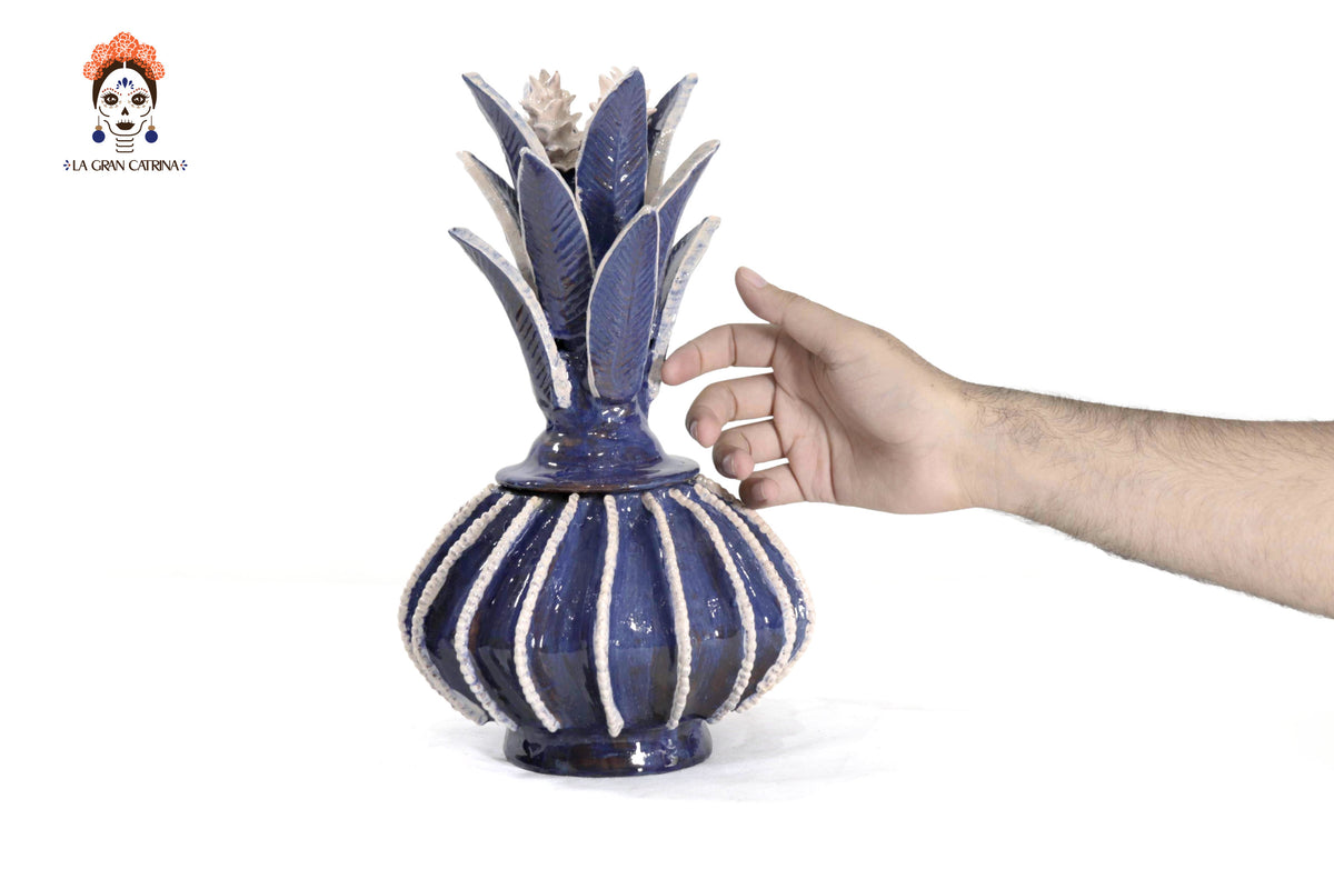 Piña biznaga azul con beige - 33 cm. 12.9 in. Piña