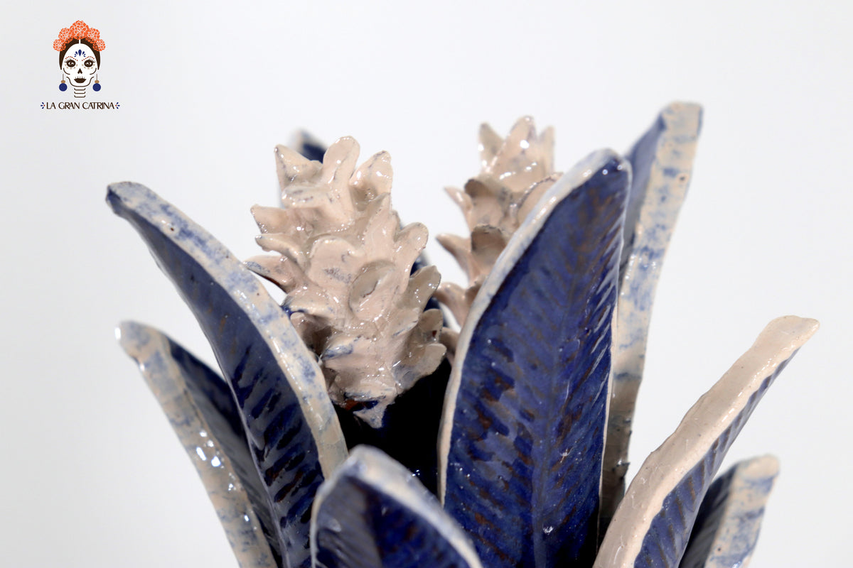 Piña biznaga azul con beige - 33 cm. 12.9 in. Piña