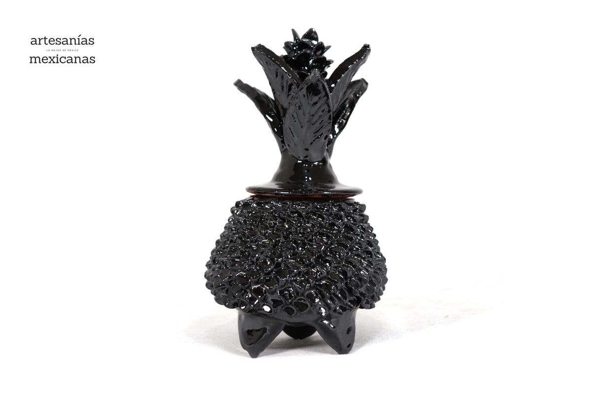 Piña negra de barro vidriado - 19 cm. 7.7 in.