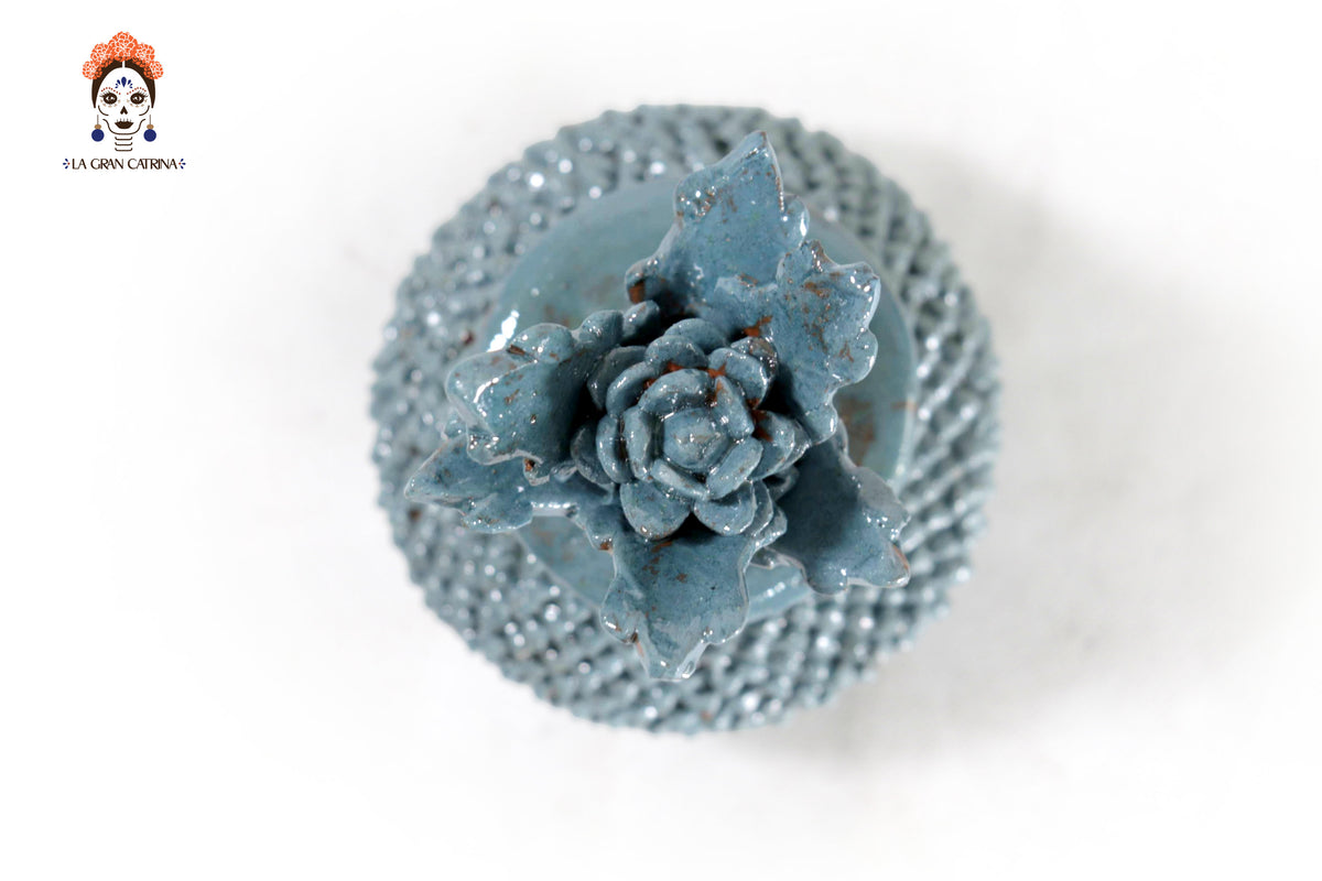 Piña de barro vidriado - Ladrillos turquesa - 19 cm. 7.7 in.