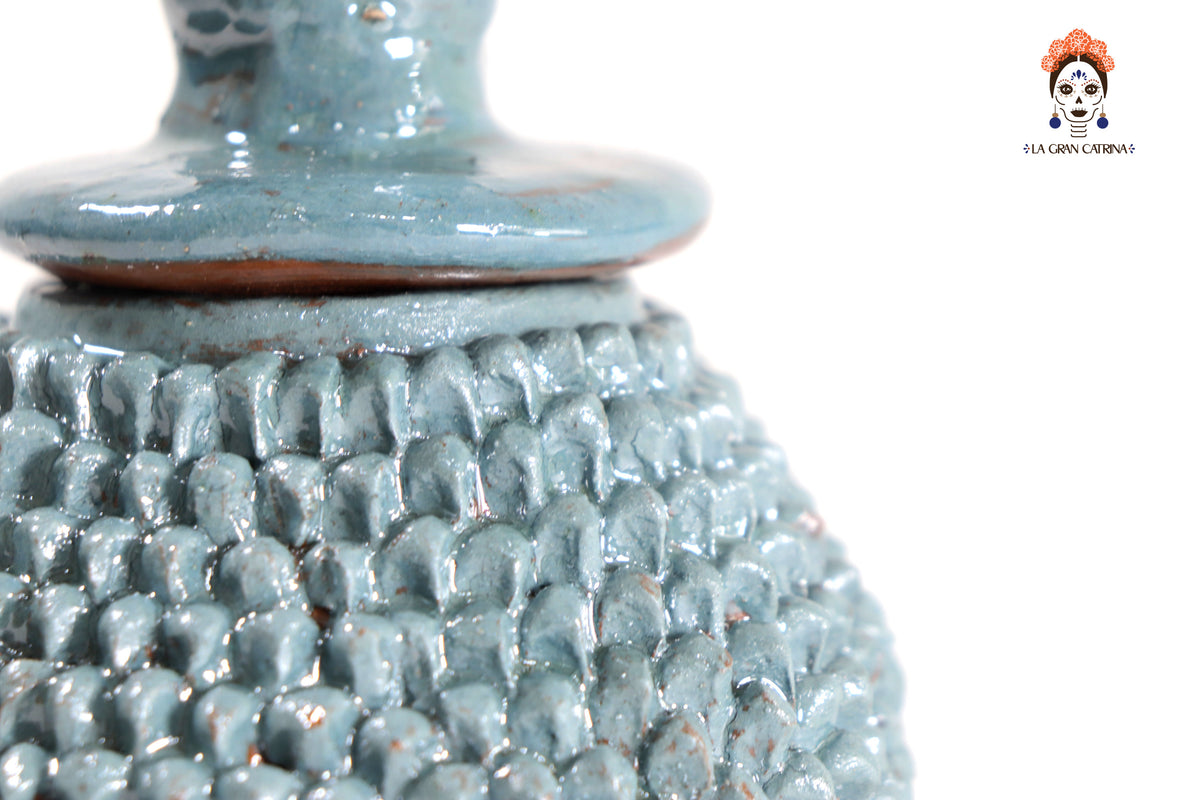 Piña de barro vidriado - Ladrillos turquesa - 19 cm. 7.7 in.