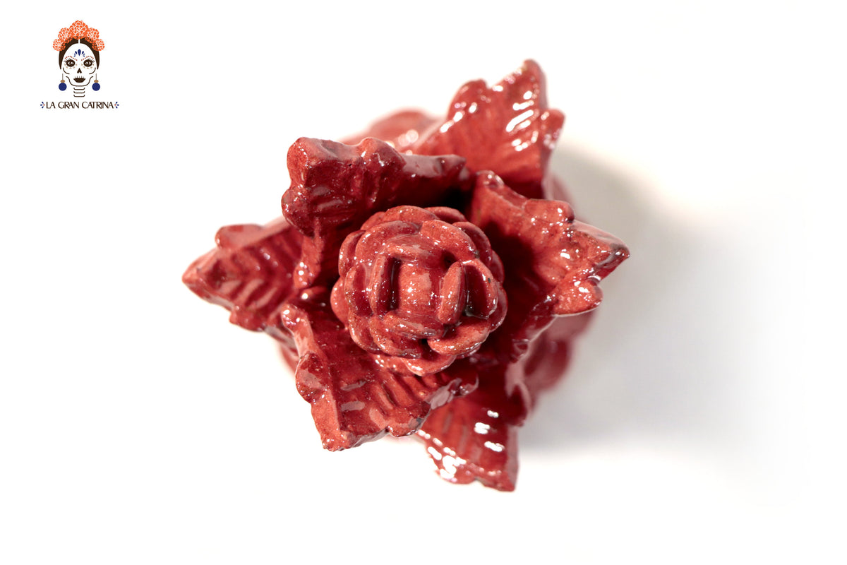 Piña roja de pétalos de barro vidriado - 19 cm. 7.7 in.