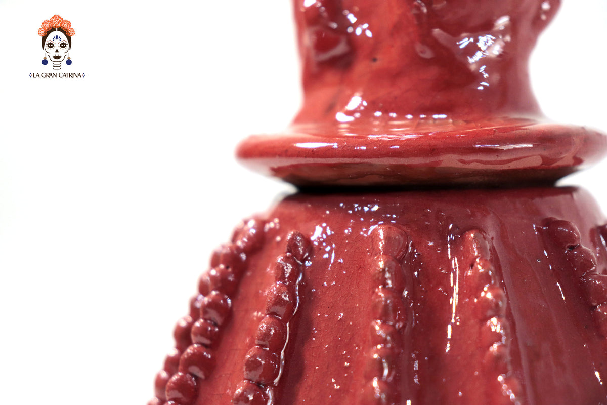 Piña roja biznaga de barro vidriado - 19 cm. 7.7 in.