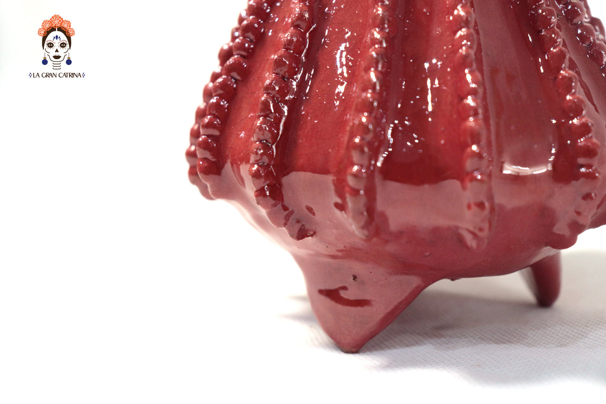 Piña roja biznaga de barro vidriado - 19 cm. 7.7 in.
