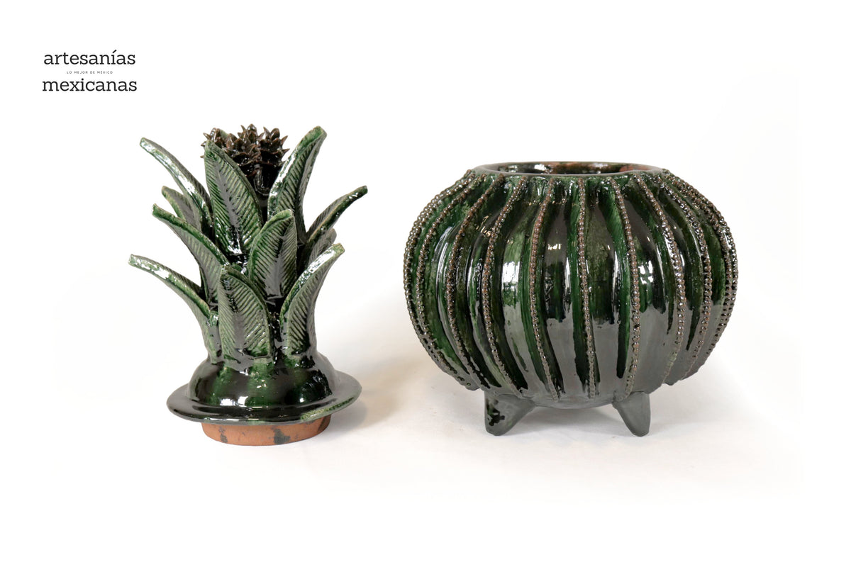 Piña michoacana de barro - Biznaga verde - 45 cm. 18 in.
