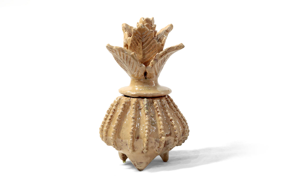 Piña biznaga beige de barro vidriado - 19 cm. 7.7 in.