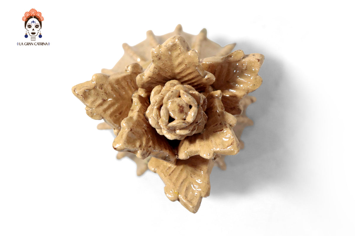 Piña biznaga beige de barro vidriado - 19 cm. 7.7 in.