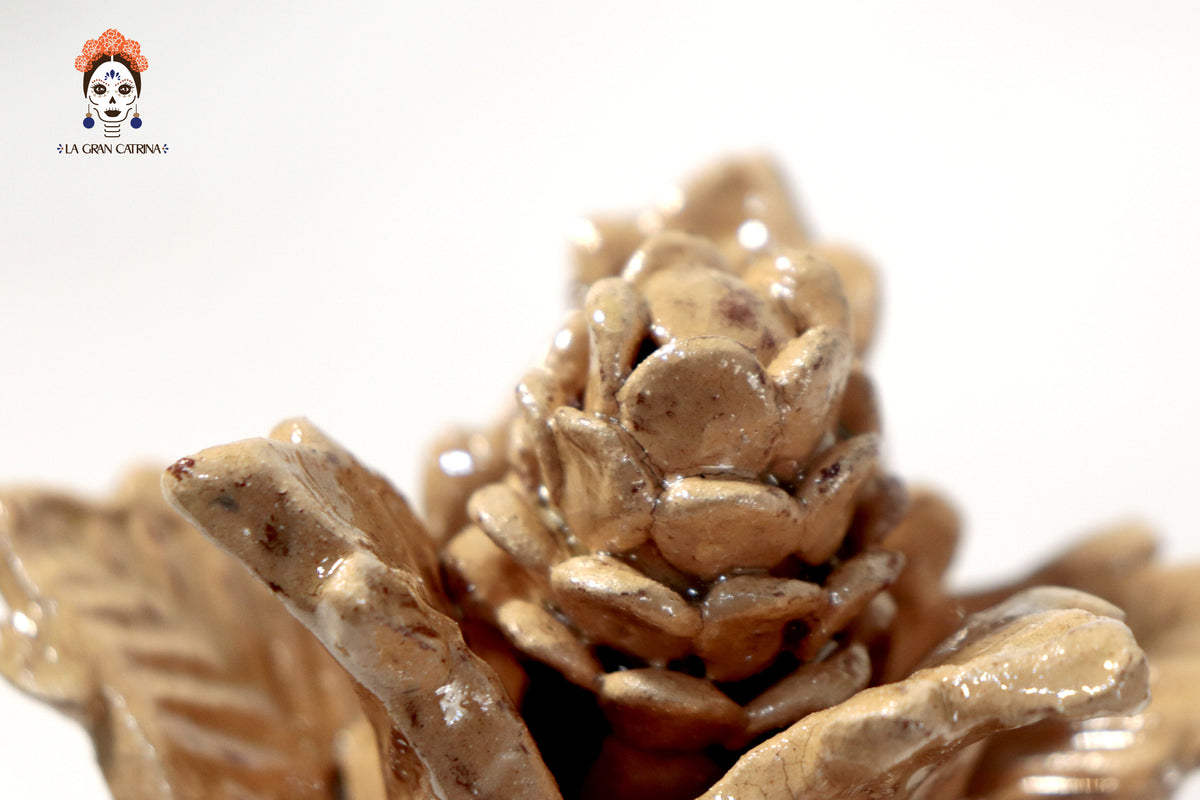 Piña biznaga beige de barro vidriado - 19 cm. 7.7 in.