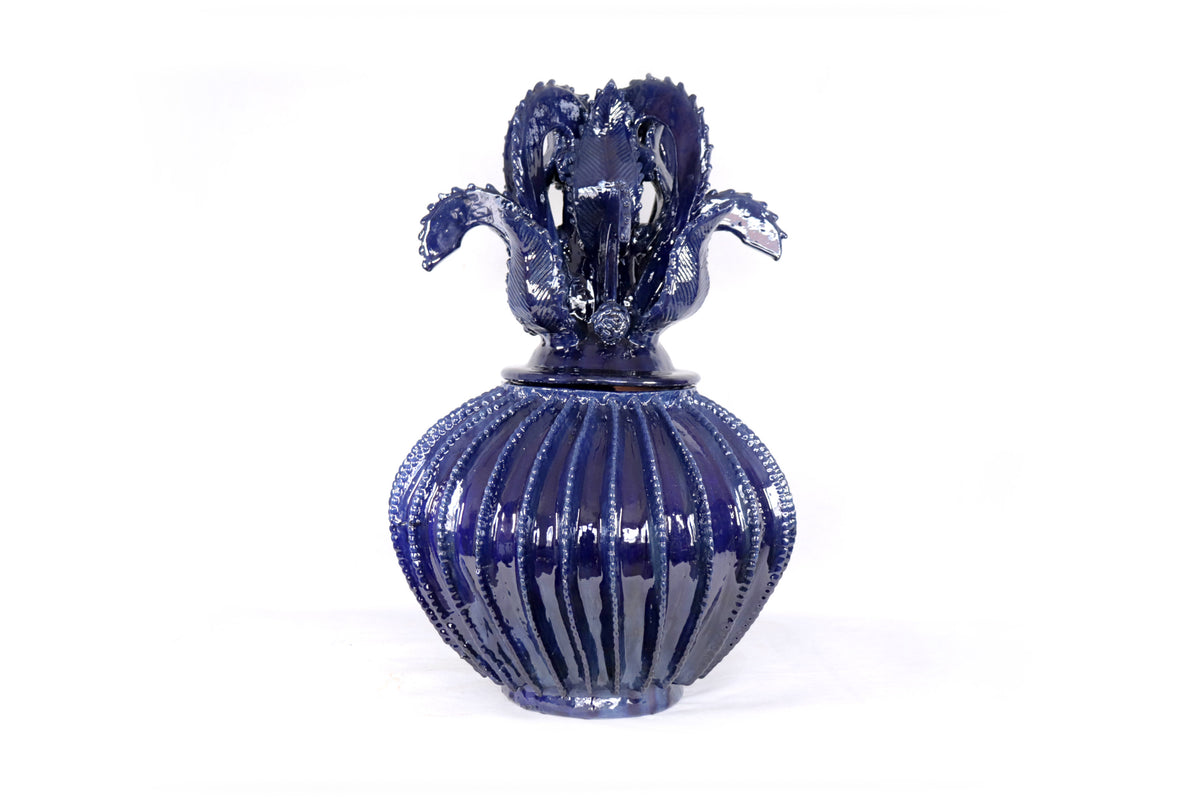 Piña michoacana de barro - Pieza fina Tapa de Cruz - 58 cm. 23 in. - Azul Piña