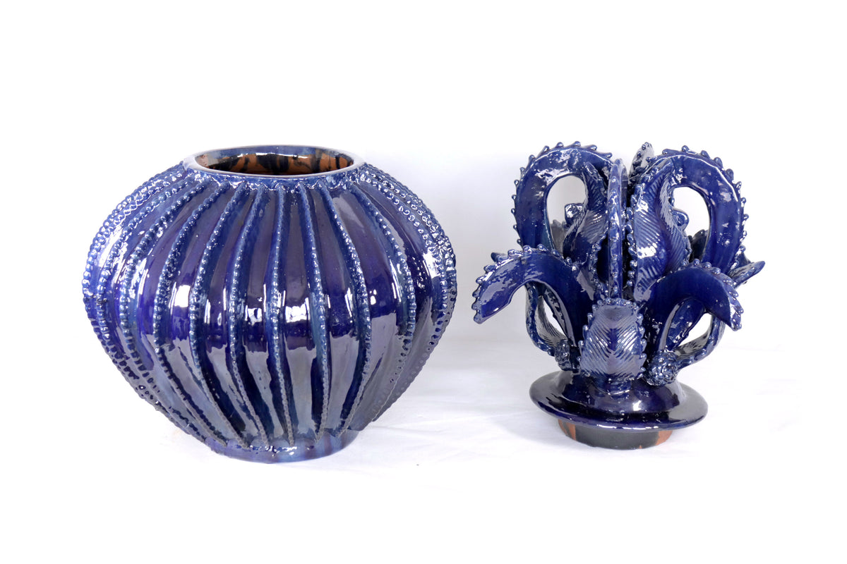 Piña michoacana de barro - Pieza fina Tapa de Cruz - 58 cm. 23 in. - Azul Piña
