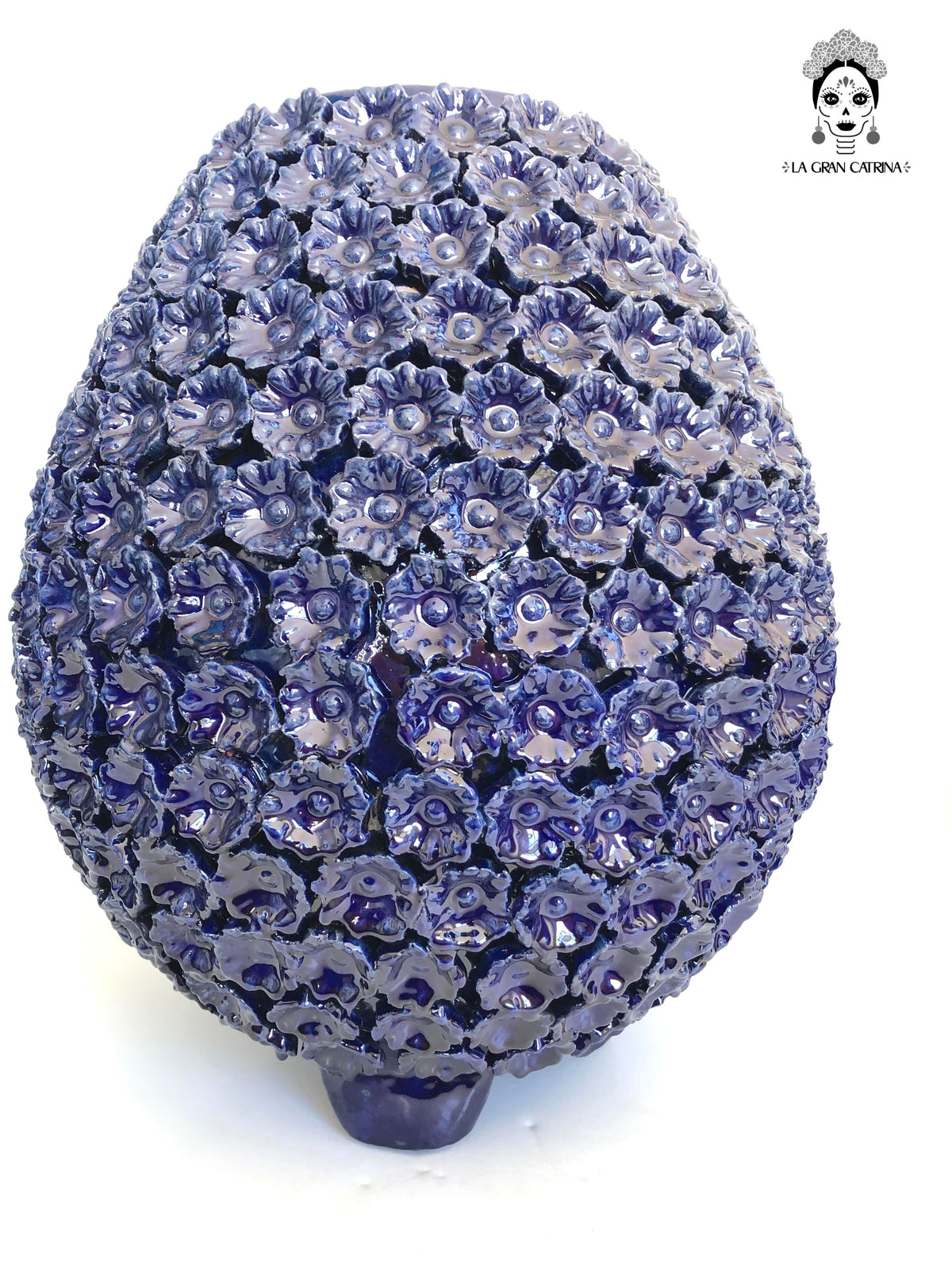 Piña michoacana de barro - 65 cm. 26 in. - Flores azules