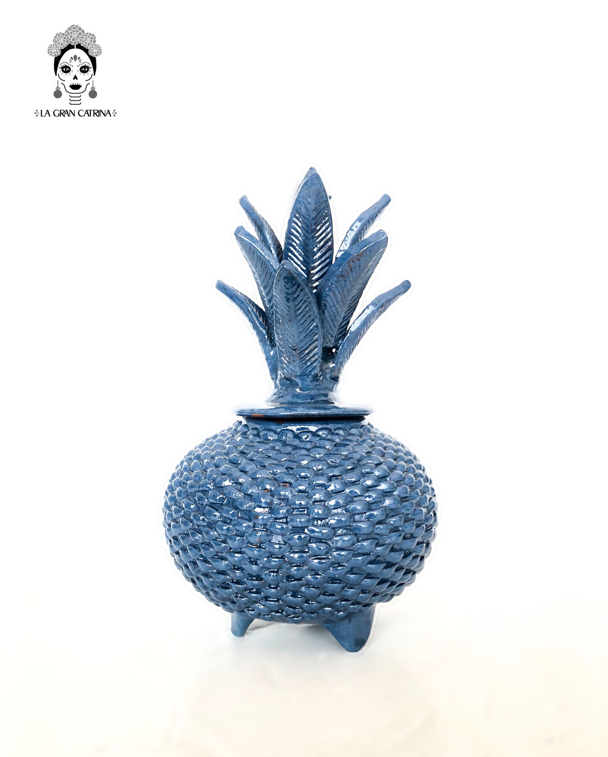 Piña michoacana de barro - Azul de ladrillo - 32 cm. 13 in.