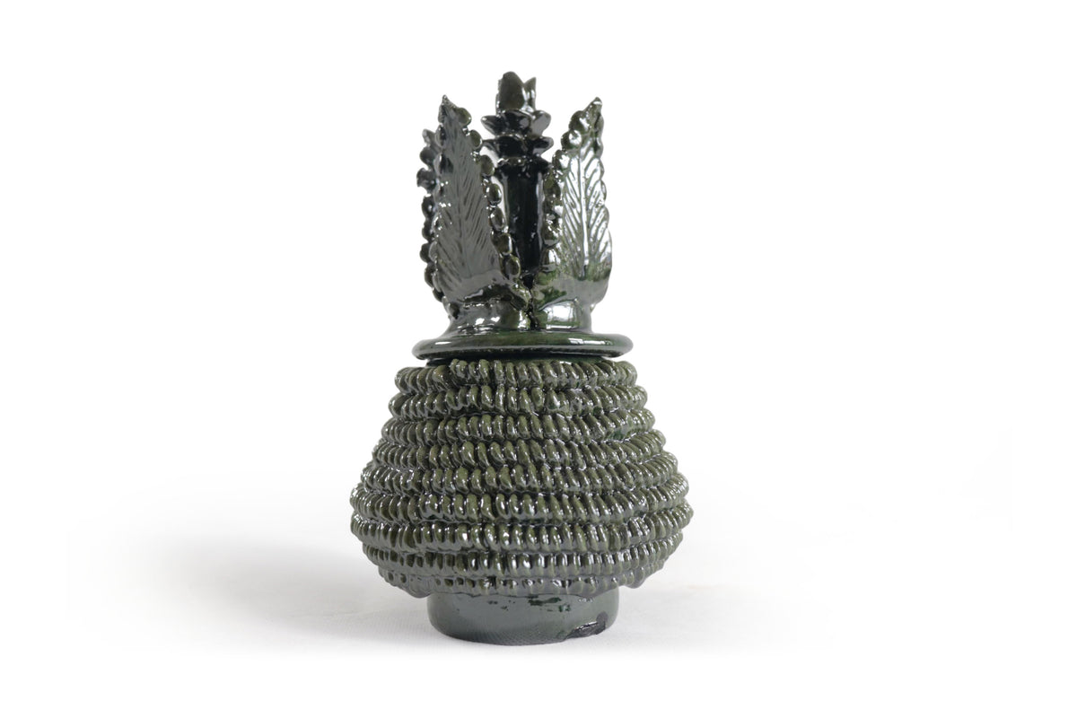 Piña verde de punteado barro vidriado - 17 cm. 7 in.