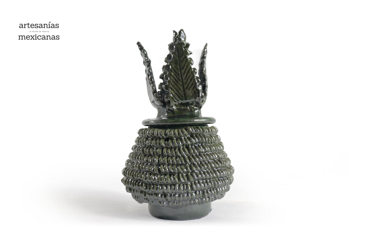 Piña verde de punteado barro vidriado - 17 cm. 7 in.
