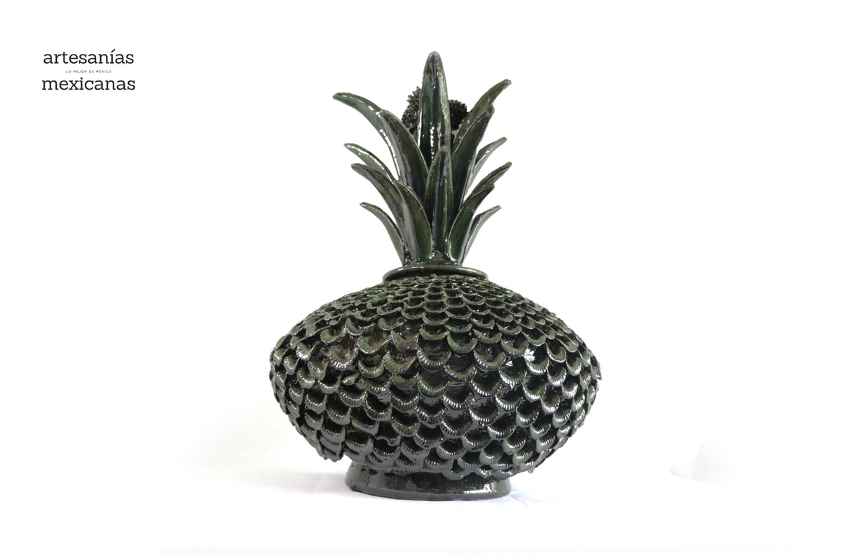 Piña platillo 58 cm pétalos verdes barro vidriado - 58 cm. 23 in.