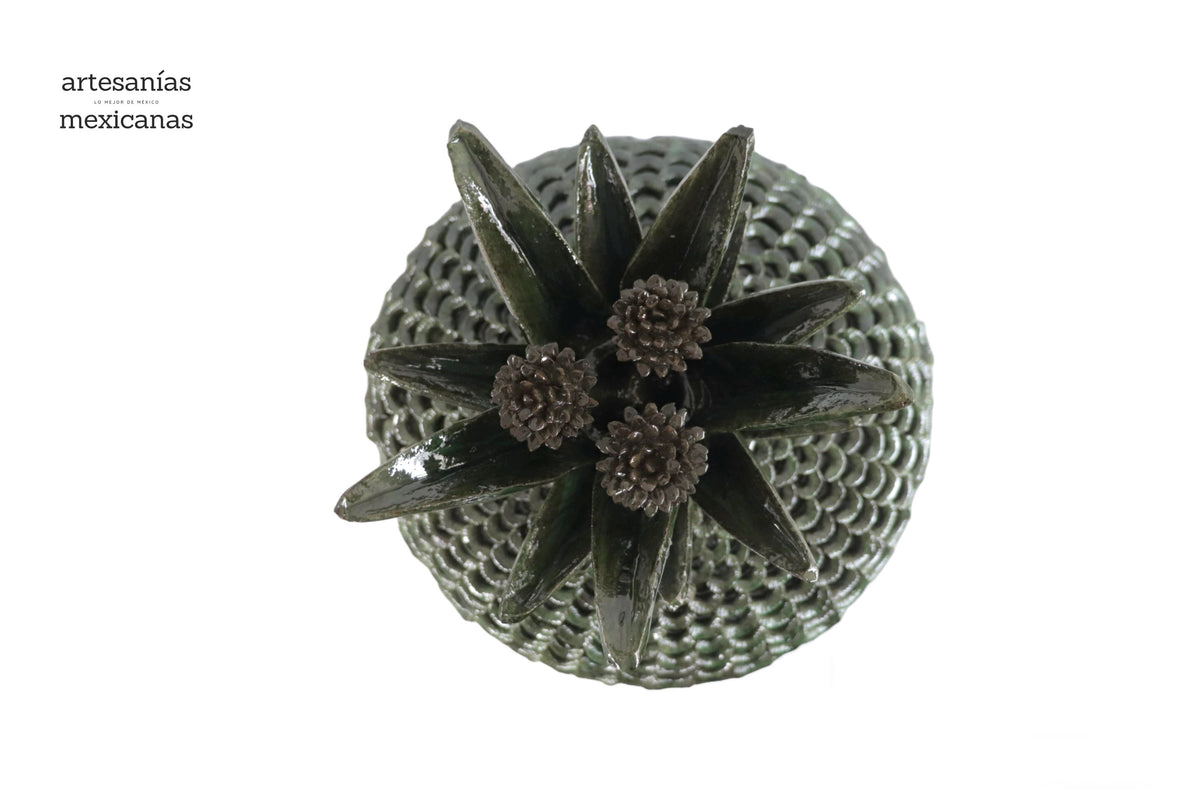 Piña platillo 58 cm pétalos verdes barro vidriado - 58 cm. 23 in.
