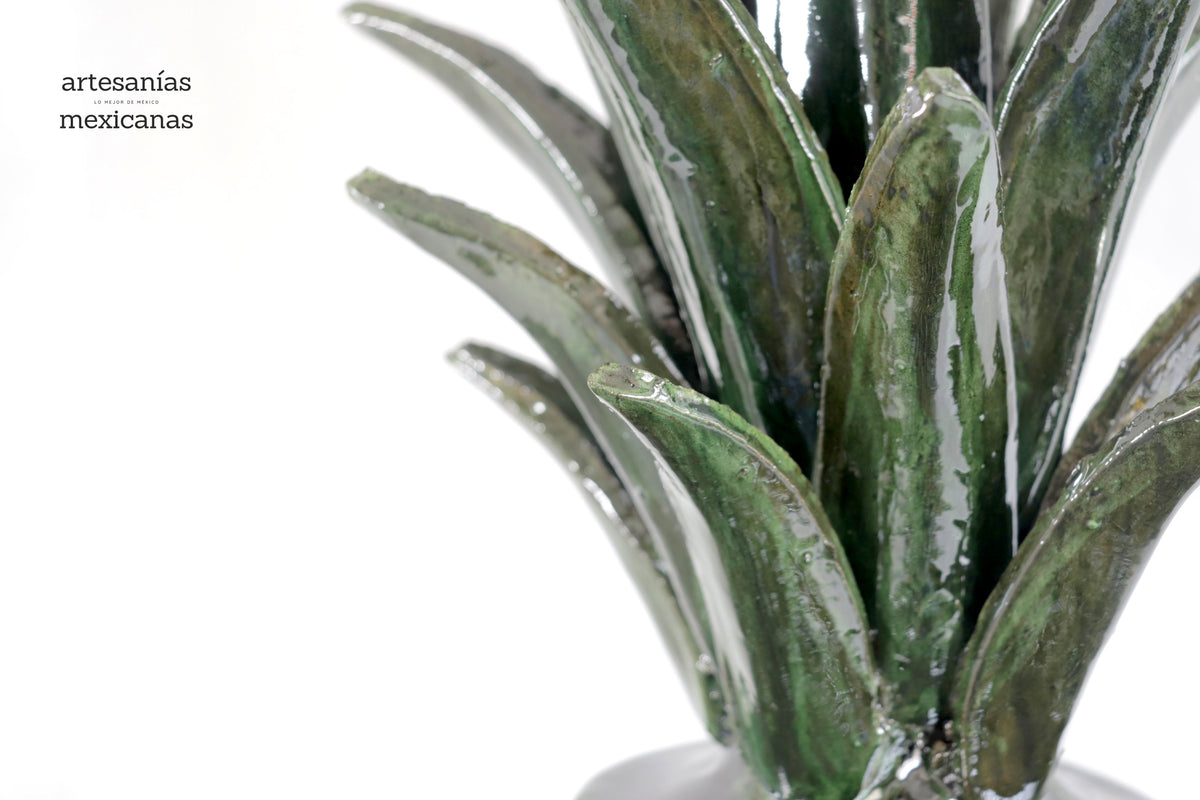 Piña platillo 58 cm pétalos verdes barro vidriado - 58 cm. 23 in.